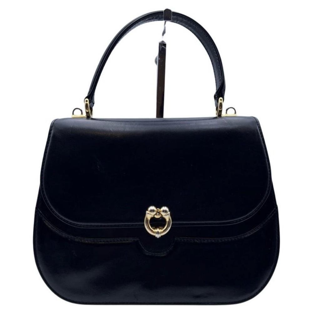 Gucci Vintage Black Leather Box Handbag with Shoulder Bag and Gold Hardware